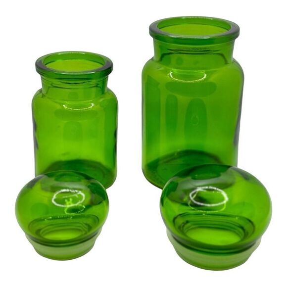 Vintage  Green Glass Bubble Top Jars Apothecary Bottle Container Belgium - Picture 5 of 8